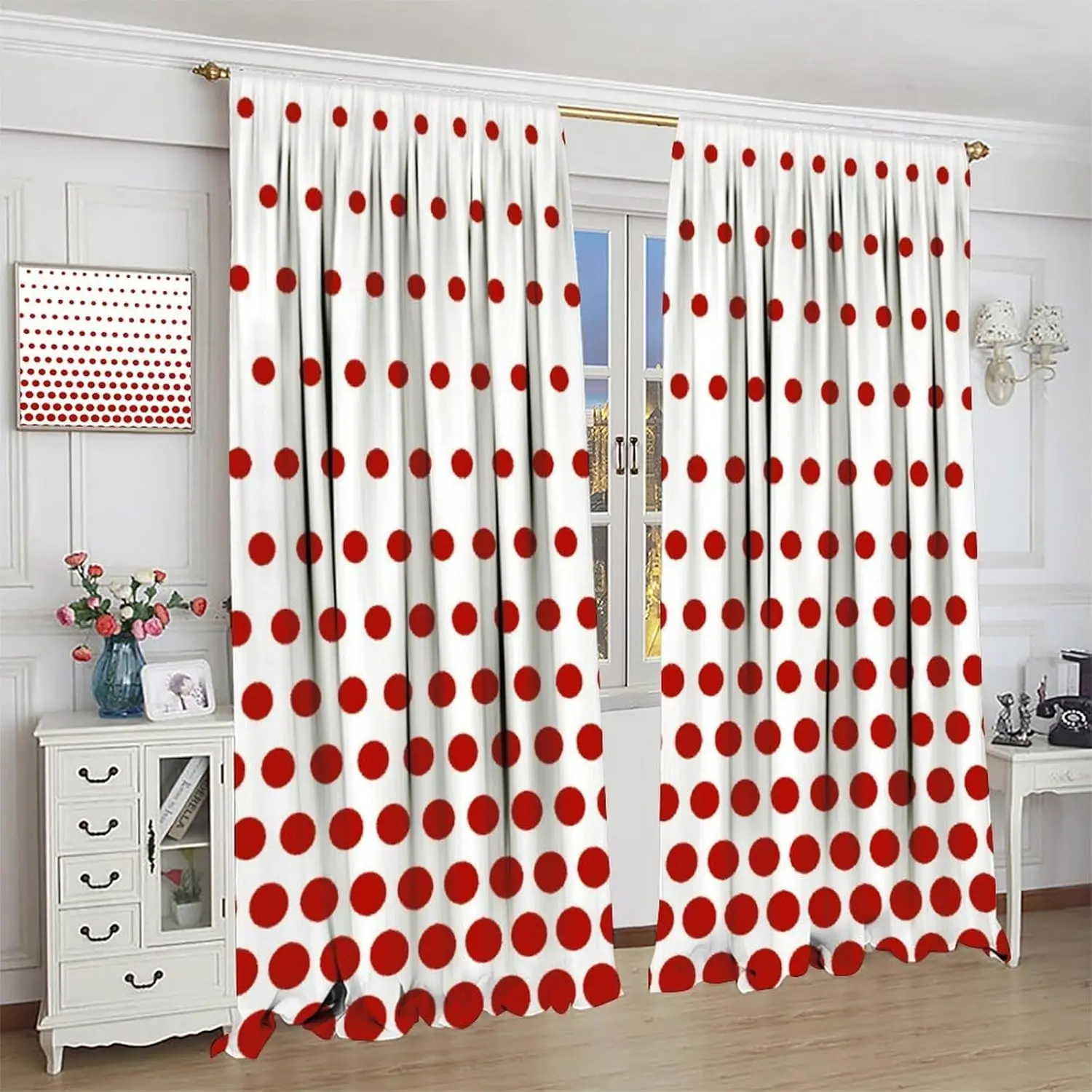 Polka Dot Curtains Abstract Geometric Red Circles Window Treatment Classic Minimalist Circular Round Points Drapes for Farmhouse