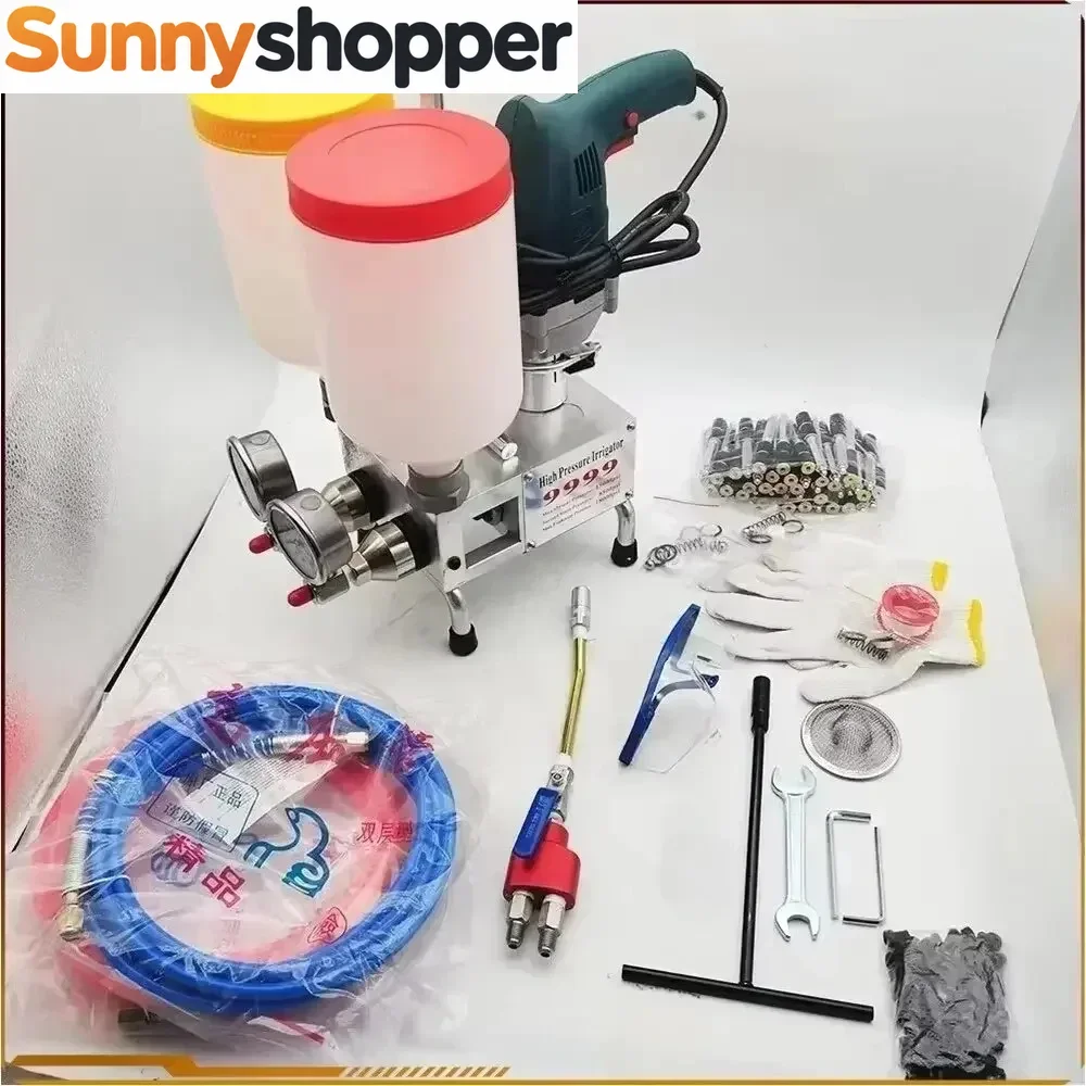 1100W 2 Twin Grouting Gun Grout Injection Pump Epoxy Polyurethane for Slab Lifiting or Concrect Repair Crack Waterproofing 220V