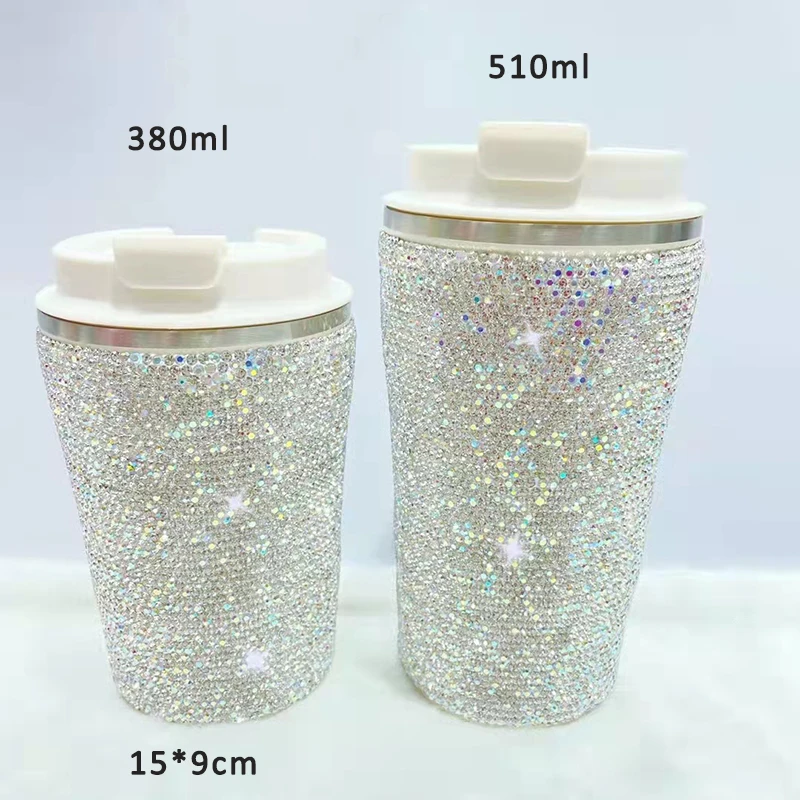 Sparkling Crystal Stainless Steel Insulated Coffee Tumbler Cup Mug With Lid Travel Thermal Water Bottle Car Thermos Vacuum Flask