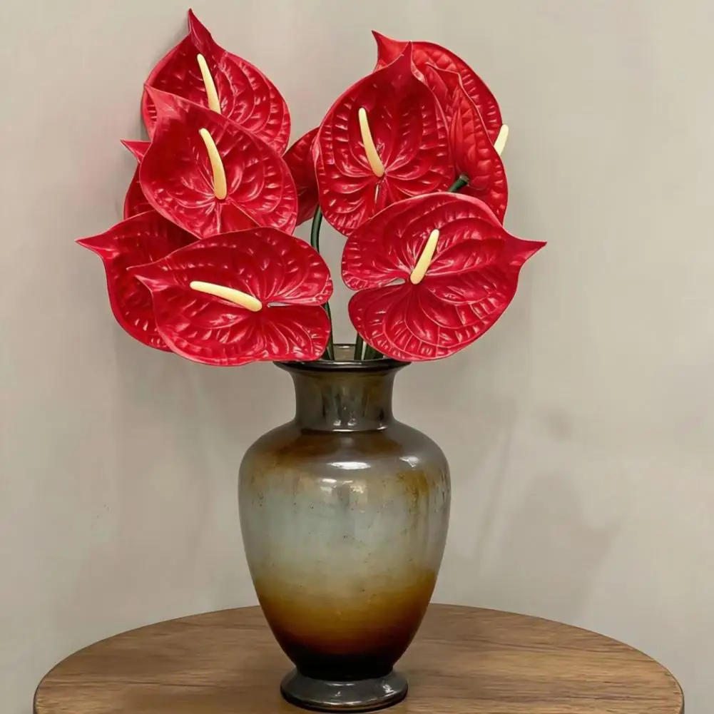 Anthuriums Plant Artificial Tropical Flower with Long Stem Faux Floral Arrangement for DIY Vase Table Centerpiece Home Decor 97