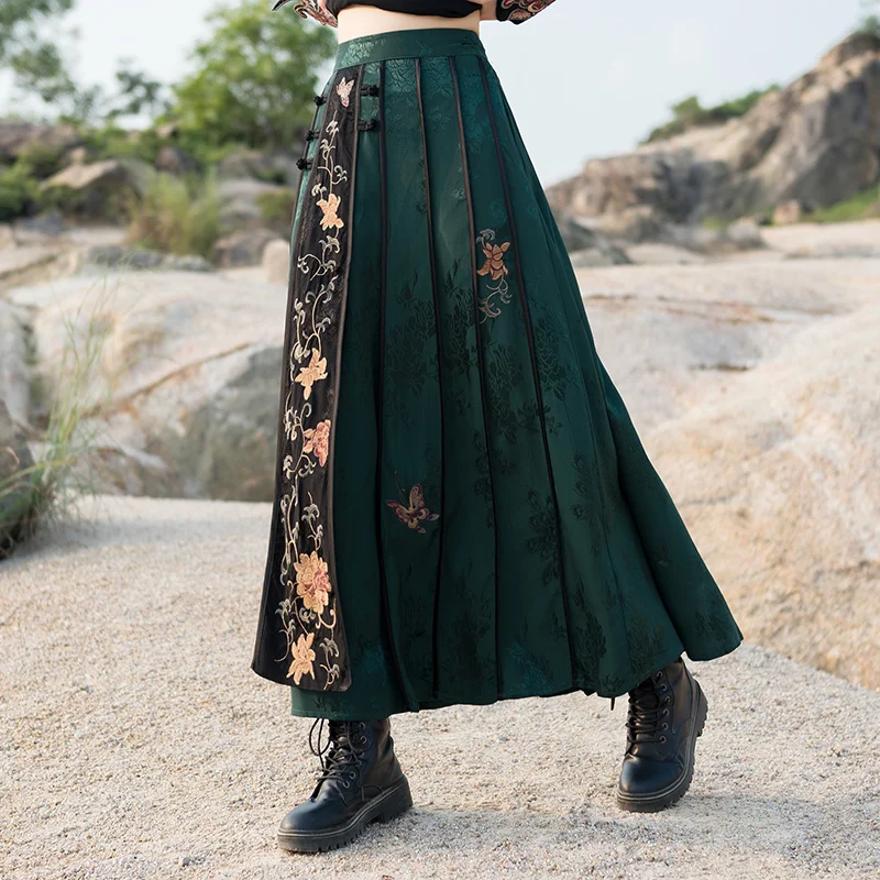 New High Waist Satin Embroidered Skirt Travel Sun Protection Women's Fashion A-Line Midi Skirt Heat Resistant Lenzing Fiber