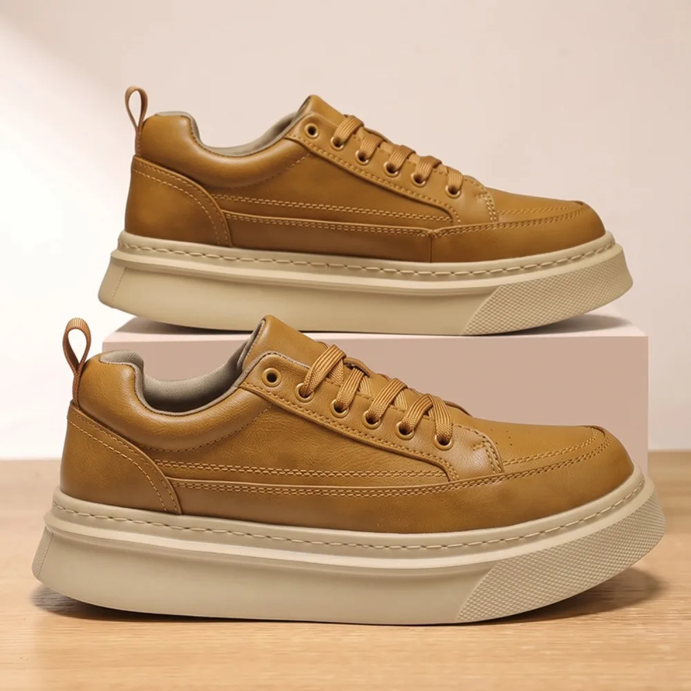 Sneakers Men's Spring and Autumn New Leather Casual Board Shoes Flat-soled Sneakers Men's Versatile Breathable Thick-soled Pumps