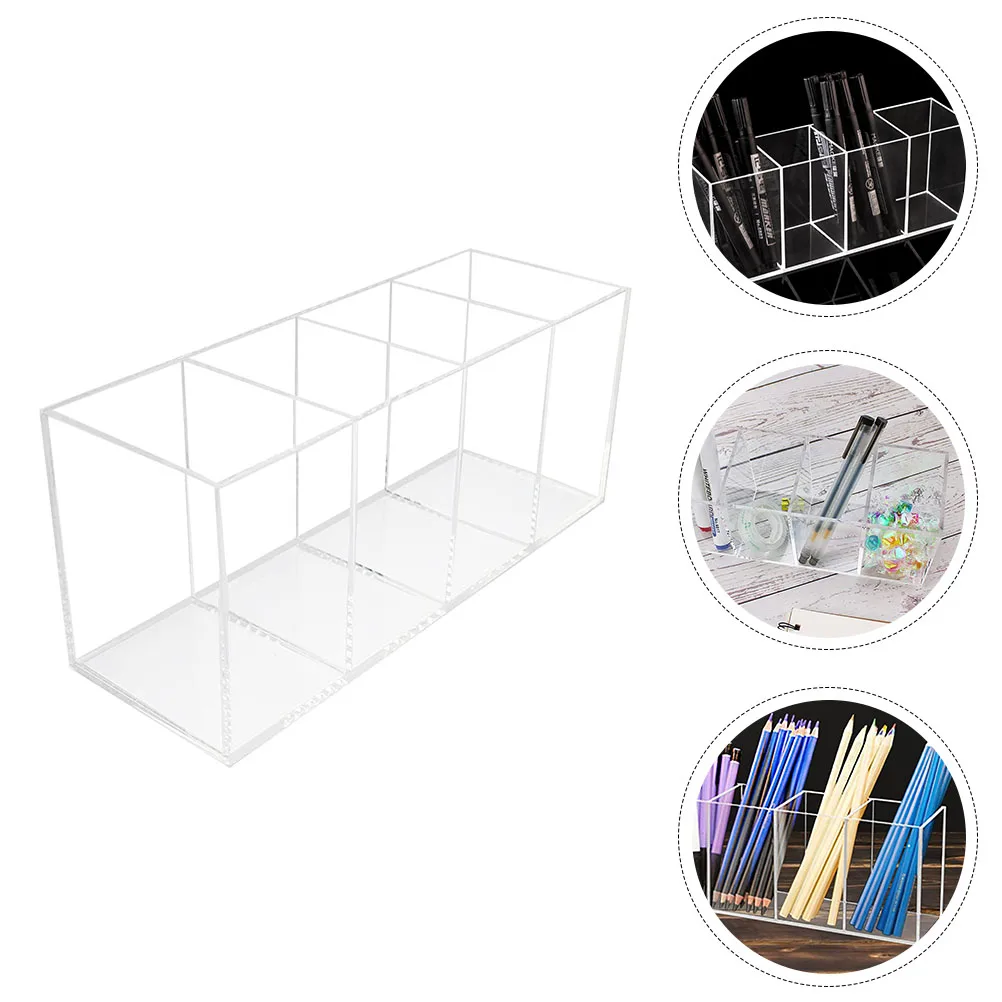 

Acrylic Pen Holder Brush Pot Storage Container Makeup Organizer Desktop Stationery Holder Office Supplies Box Home Storage