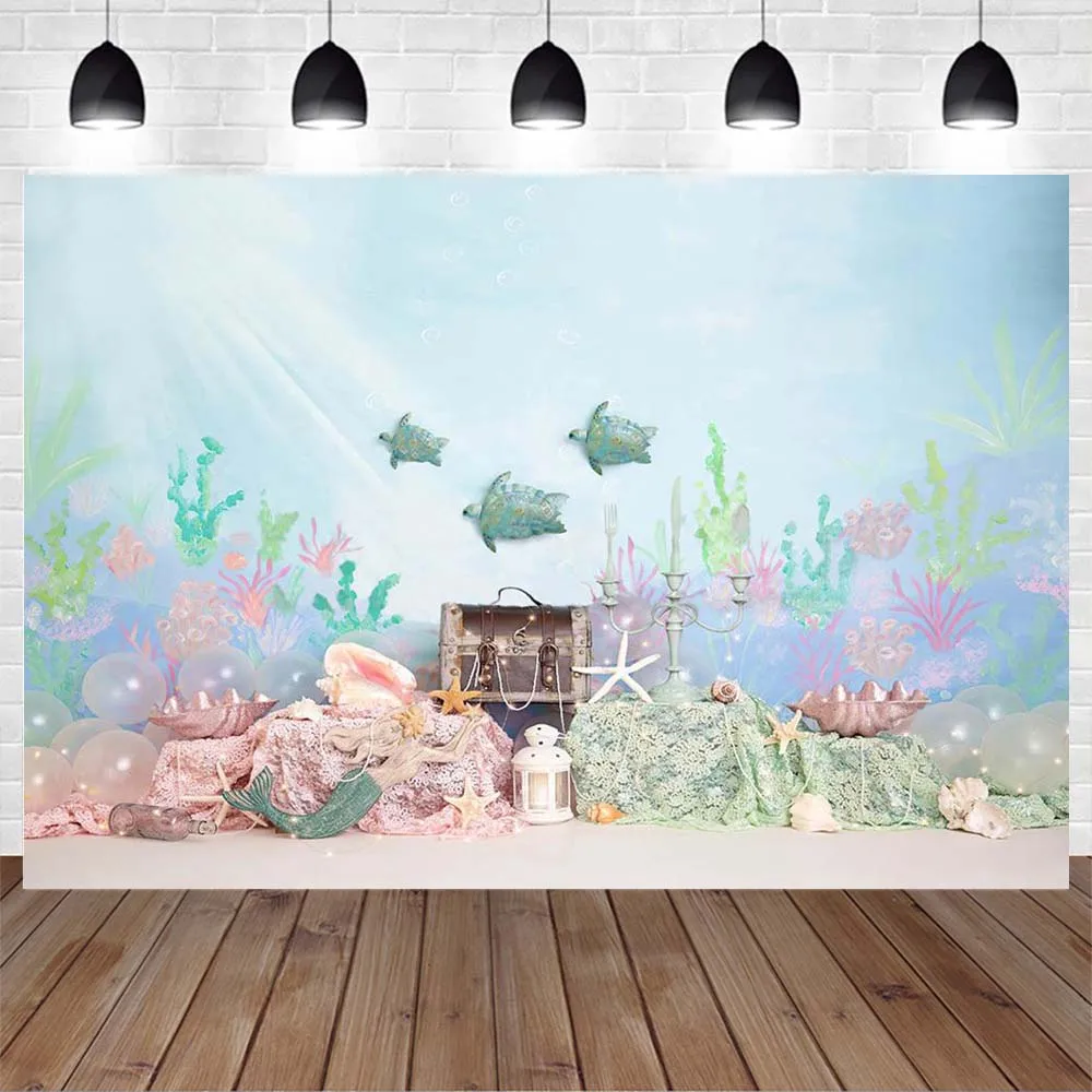 Under the Sea Birthday Party Backdrops Decor Mermaid Princess 1st Birthday First Cake Smash Photography Backgrounds Studio Props