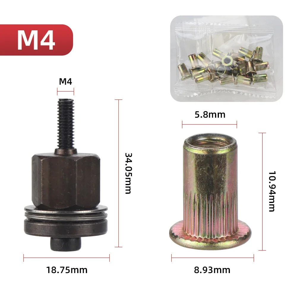 M3 M4 M5 M6 M8 M10 M12 Hand Rivet Nut Head Set Round Nut Tool Manual Riveter Rivnut Tool Accessory