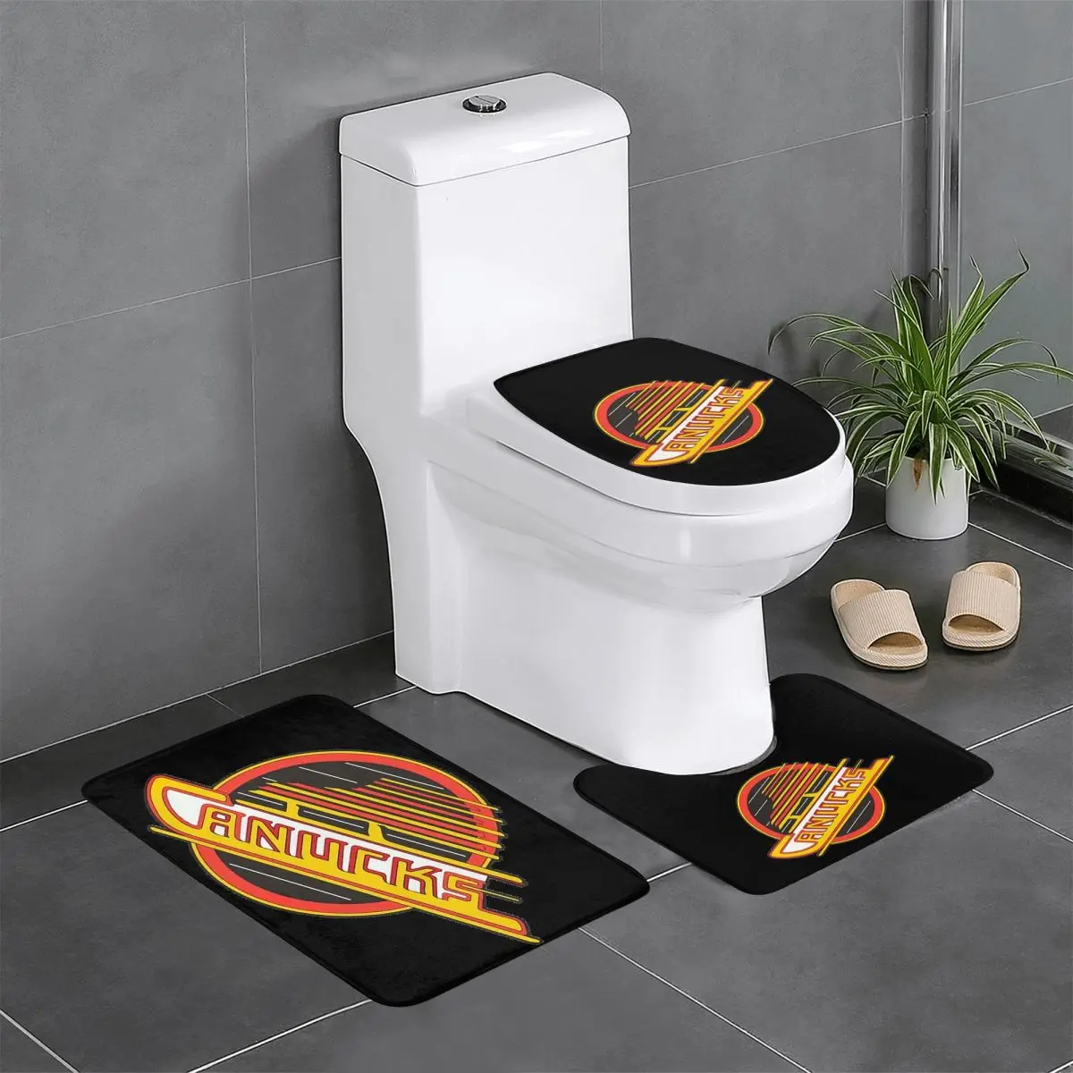 

Vancouver Hockey - Ретро Canucks Skate 3-х предметный коврик для ванной комнаты Набор для ванной комнаты Крышка унитаза Домашний декор Нескользящий ковер Напольный коврик