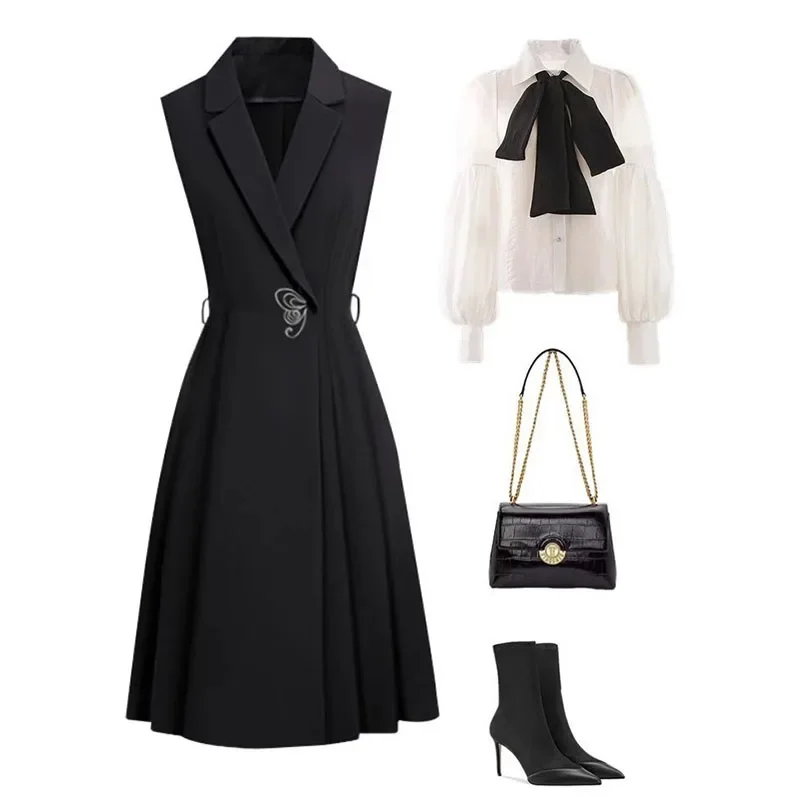 LIBIELIY 2025 New Dress Vest Female Spring Autumn Medium To Long Slim Blazer Vest Ladies Sleeveless High Fashion Professional C