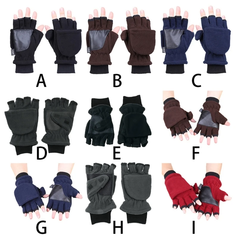 Convertible Mittens Women Men Thick Warm Fleece Lined Touchscreen Fingerless Gloves for Cold Weather Sport Run