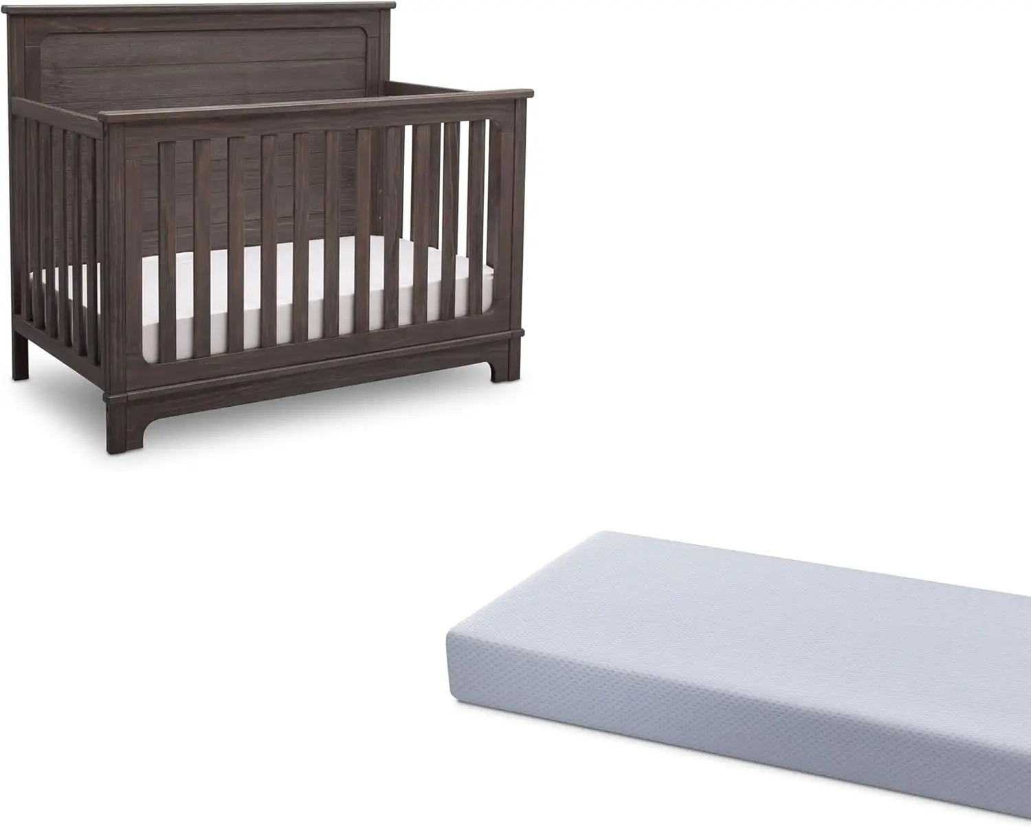 Delta Children Simmons Kids Slumbertime Monterey 4-In-1 Convertible Crib, Rustic Grey + Simmons Kids Quiet Nights Breathable