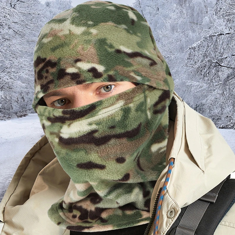 Camouflage Fleece Beanies Hat Thermal Head Cover Winter Warm Balaclava Face Mask Sports Cycling Bonnet Neck Protector