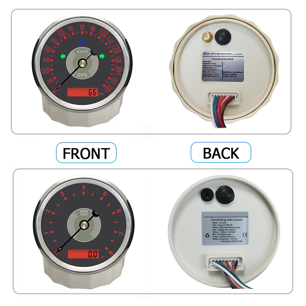 RHAXEL 2 Gauge Set 85mm Tachometer 8000RPM+GPS Speedometer 0-160KM/H 0-220MPH with Red Yellow Backlight for Car Boat Universal