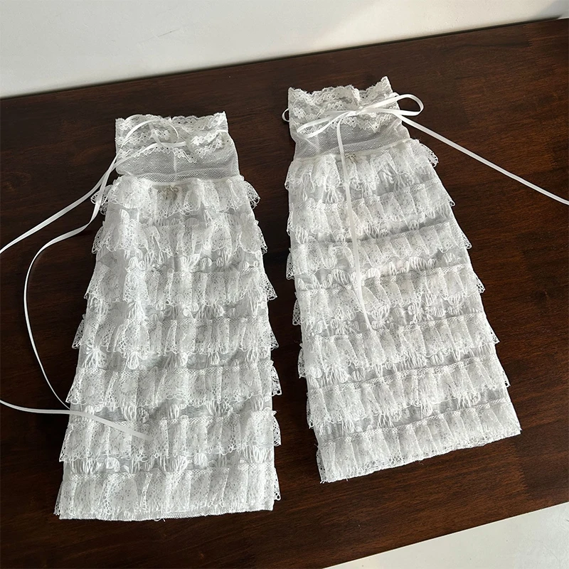

1Pair Cute Princess Lolita Leg Warmers White Lace-Trimmed Leg Cover Summer Fashion Tulle Knee-High Socks