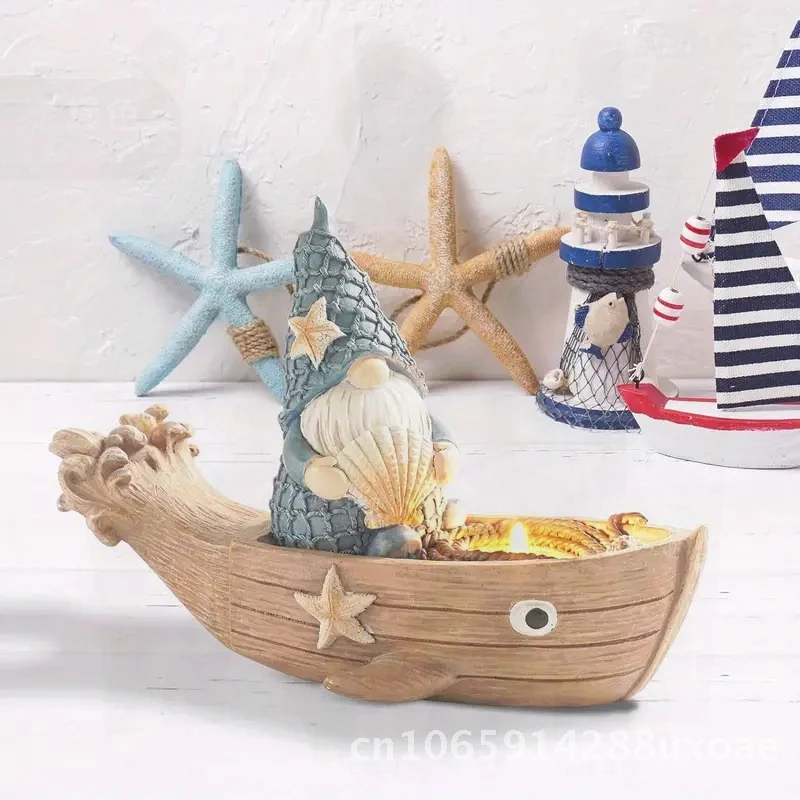 Resin Crafts Dwarf Elderly Sailing Candlestick Home Decor Modern Minimalist Boat Gnome Small Desktop Ornaments