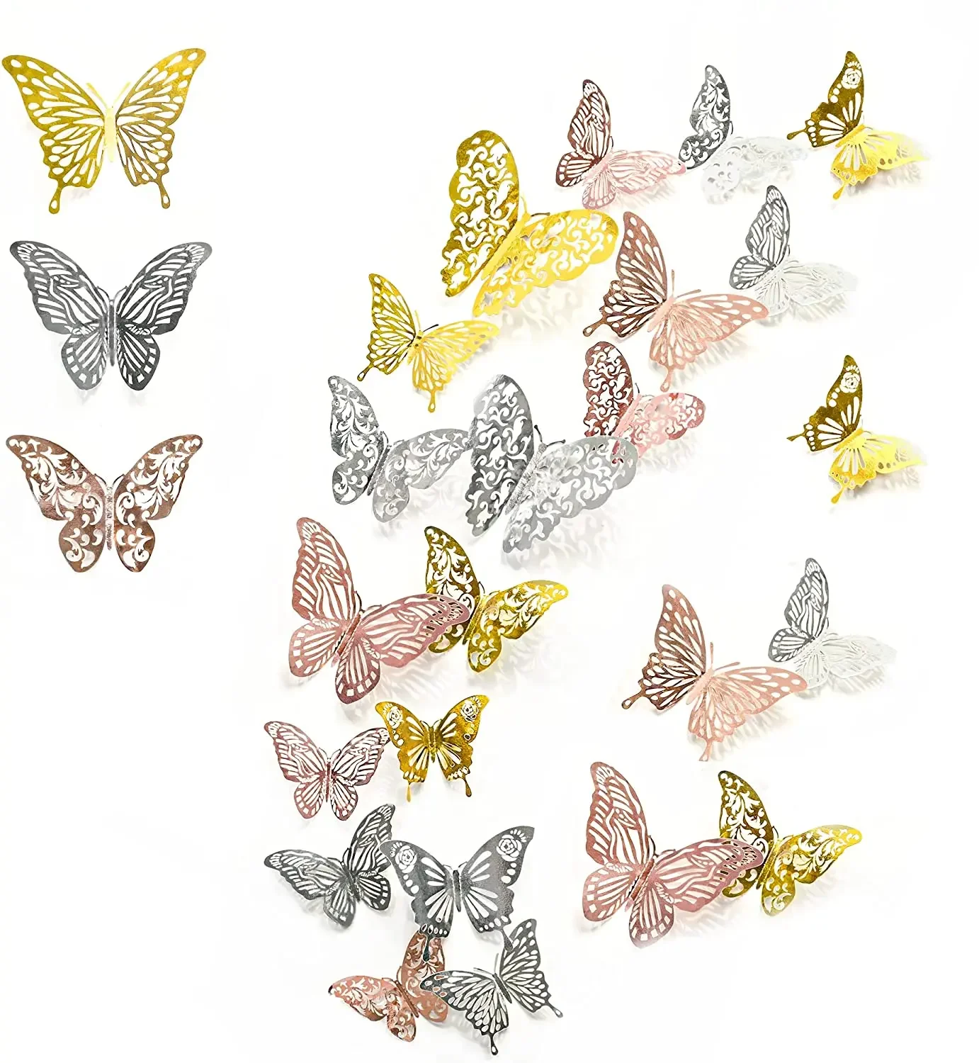 180Pcs/Set 3D Hollow Butterfly Wall Sticker Gold Silver Rose Wedding Decoration Living Room Home Decor Butterflies DecalStickers