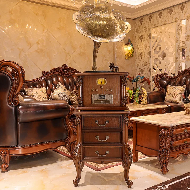 Pemutar rekaman vinil Amerika ruang tamu gramofon, telepon streaming antik, fonograf, speaker besar