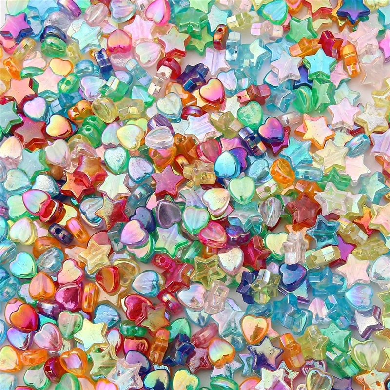 100/200Pcs Acrylic Gasket Loose Beads Heart Shape Five Star Colourful AB For Jewelry Making DIY Bracelet Necklace Accessories