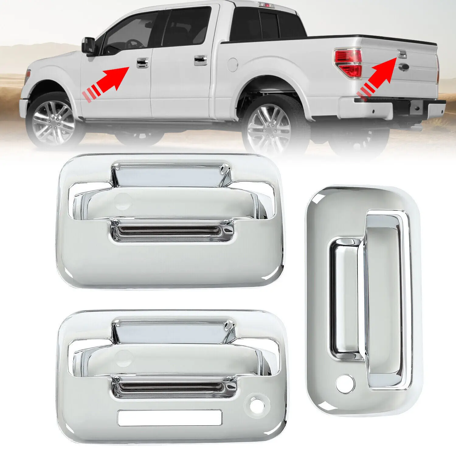 

Chrome Door Handle + Tailgate Handle Cover For Ford F150 4Dr w/KeyPad 2004-2014