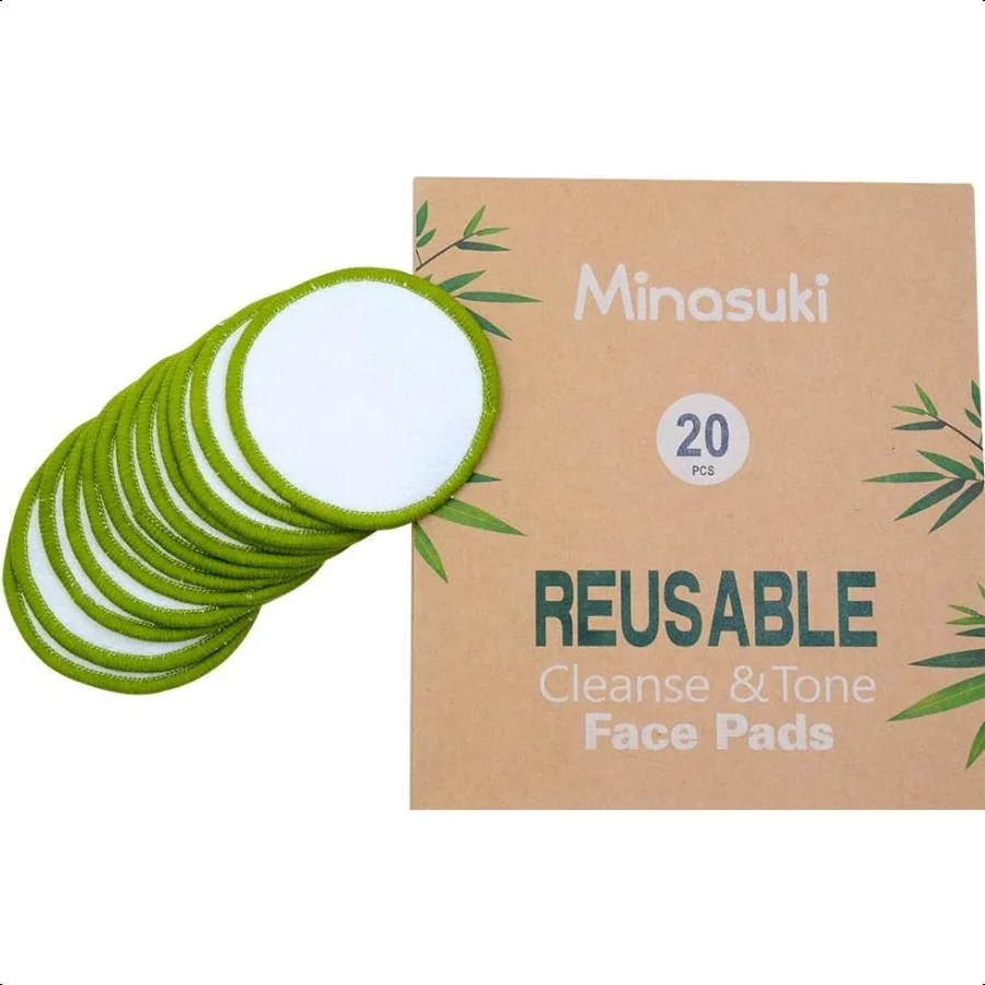 20 Pack Reusable Makeup Remover Pads Bamboo Reusable Cotton Rounds for Toner Washable Pads for All Skin Types with Cotton Laund