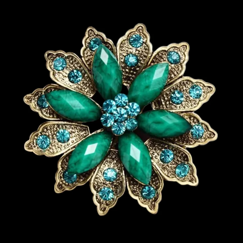 DIEZI Fashion Bouquet Brooch Jewelry For Women Wedding Vintage Resin Flower Bride Brooch Pins Rhinestone Crystal Brooch