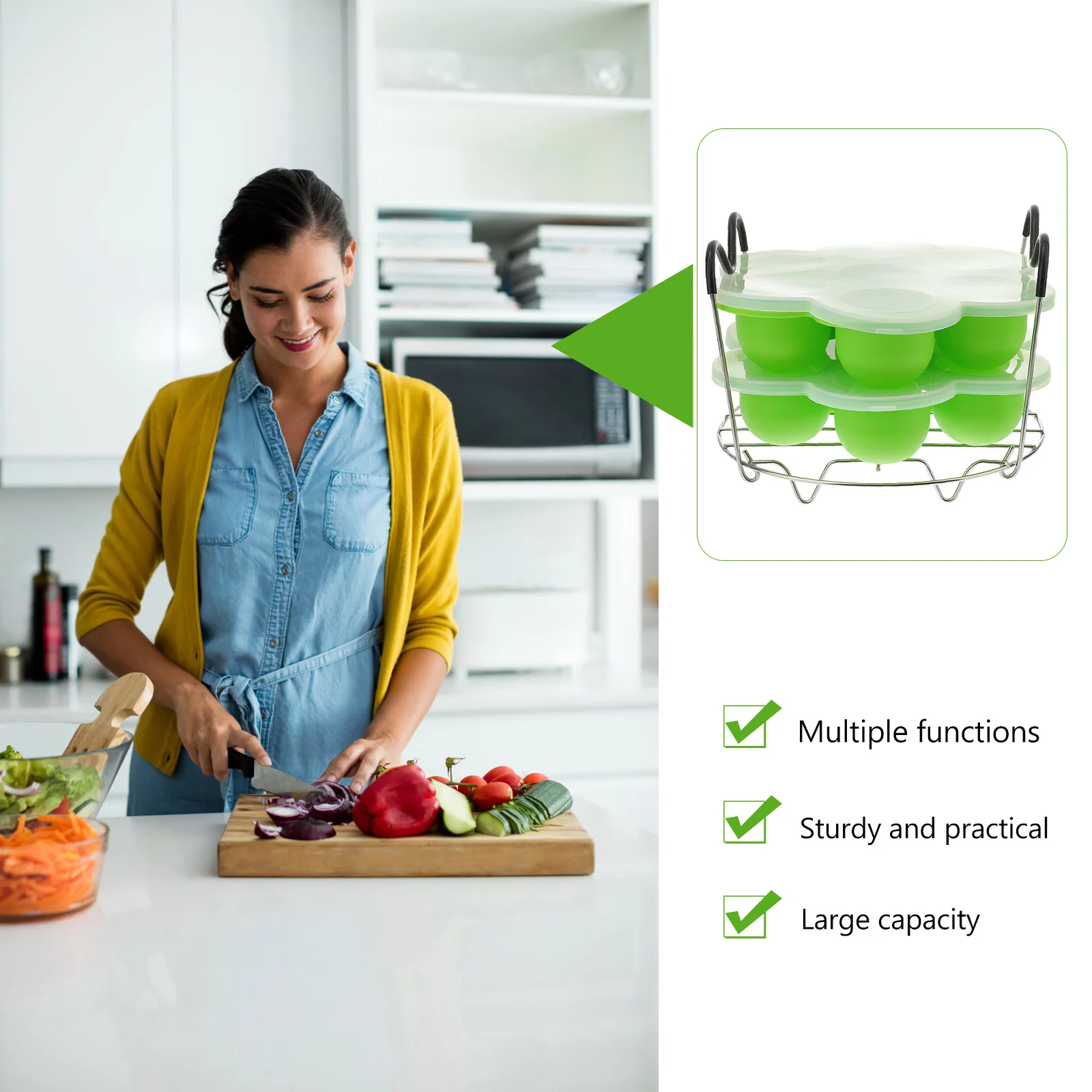 

3pcs Silicone Food Storage Trays Microwave Oven Tray Steamer Rack Divided Container Freezer Mold Kitchen Utensils