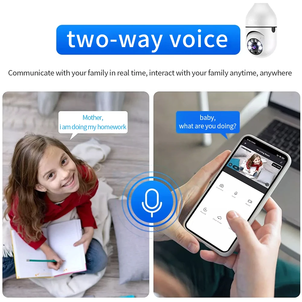 5 Pz E27 WlFl Lampadina Telecamera di Sorveglianza PTZ Visione Notturna a Colori Protezione di Sicurezza Interna Tracciamento Automatico CCTV Baby Monitor Ca