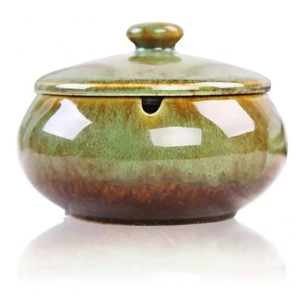 

Ashtray With Lids, Windproof, Ashtray Indoor Or Outdoor Use Ash Holder Smokers, Desktop Ash Tray Home Office Decoration Green