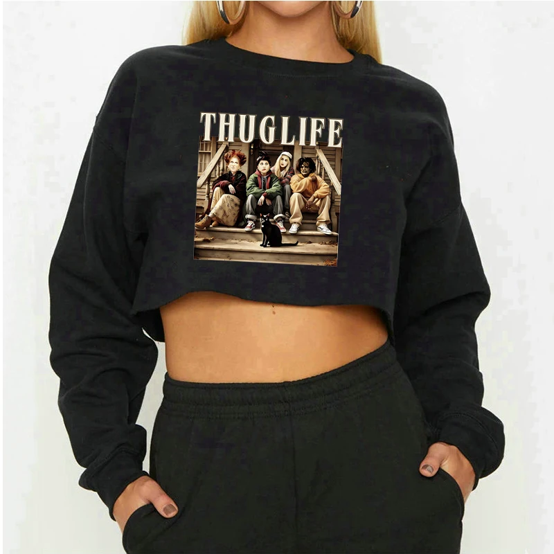 Golden Girls Thug Life Horror Movie Characters Patterned Crop Crew Neck Sweatshirt Retro 90s For Men And Women