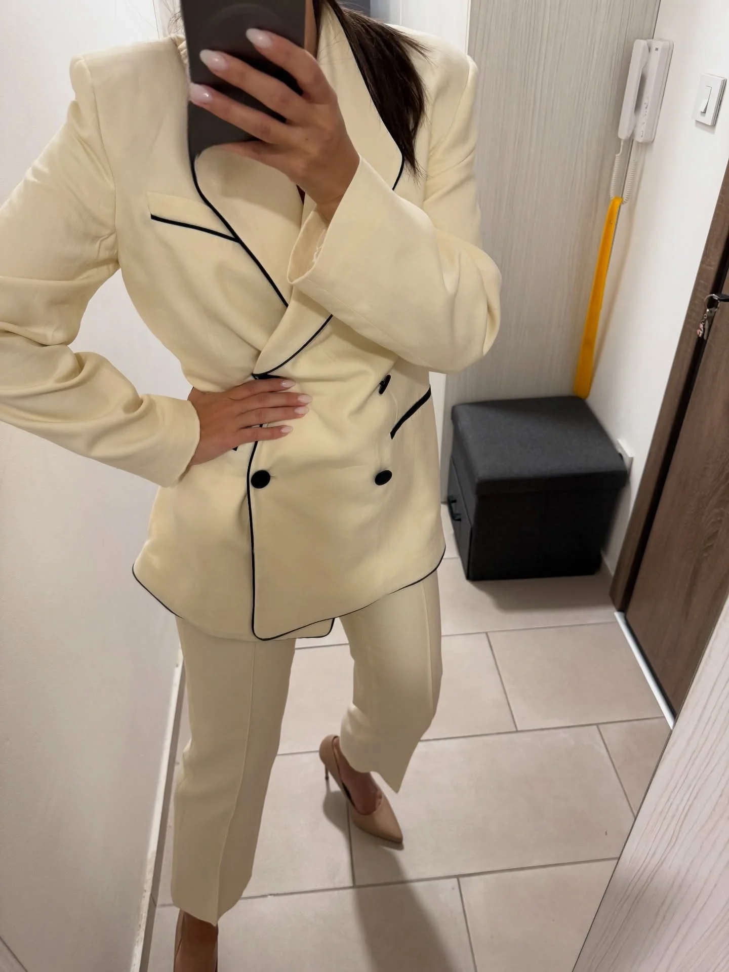 

Women's Commuter Office 2 pieces clothes pocket suit jacket straight pants suit trousers fashion casual women's suit