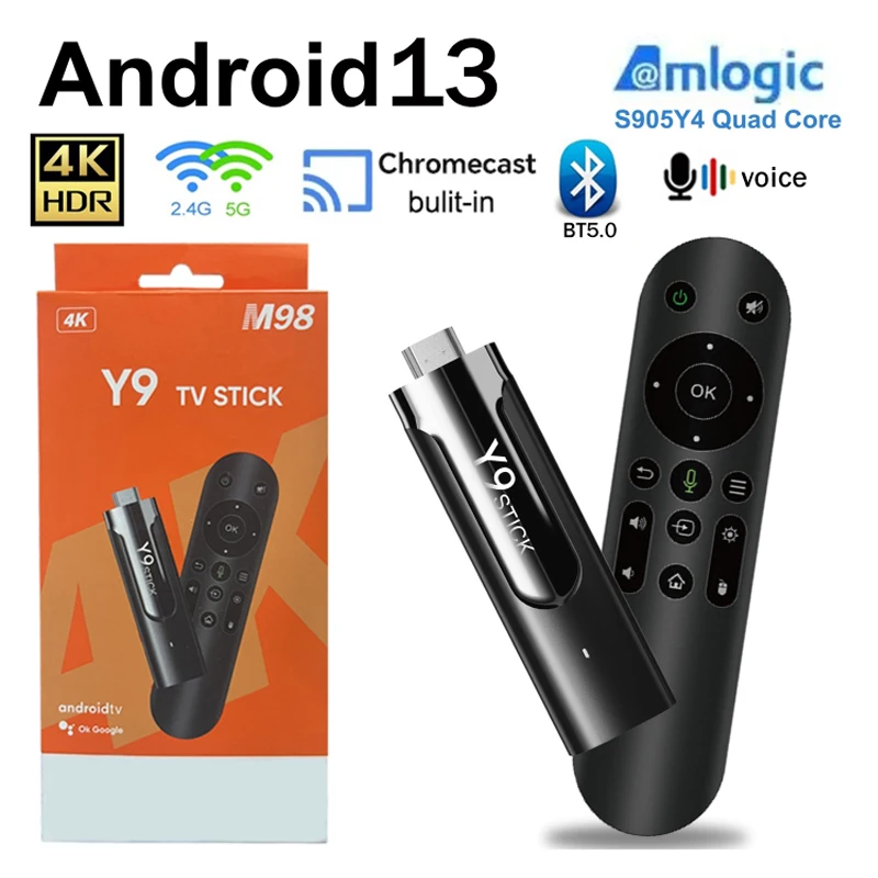 

M98 Y9 TV Stick 4K HD Android 13 2GB 16GB Amlogic S905Y4 Quad Core Voice Remote 3D PK DQ10 Smart Android TV BOX iptv