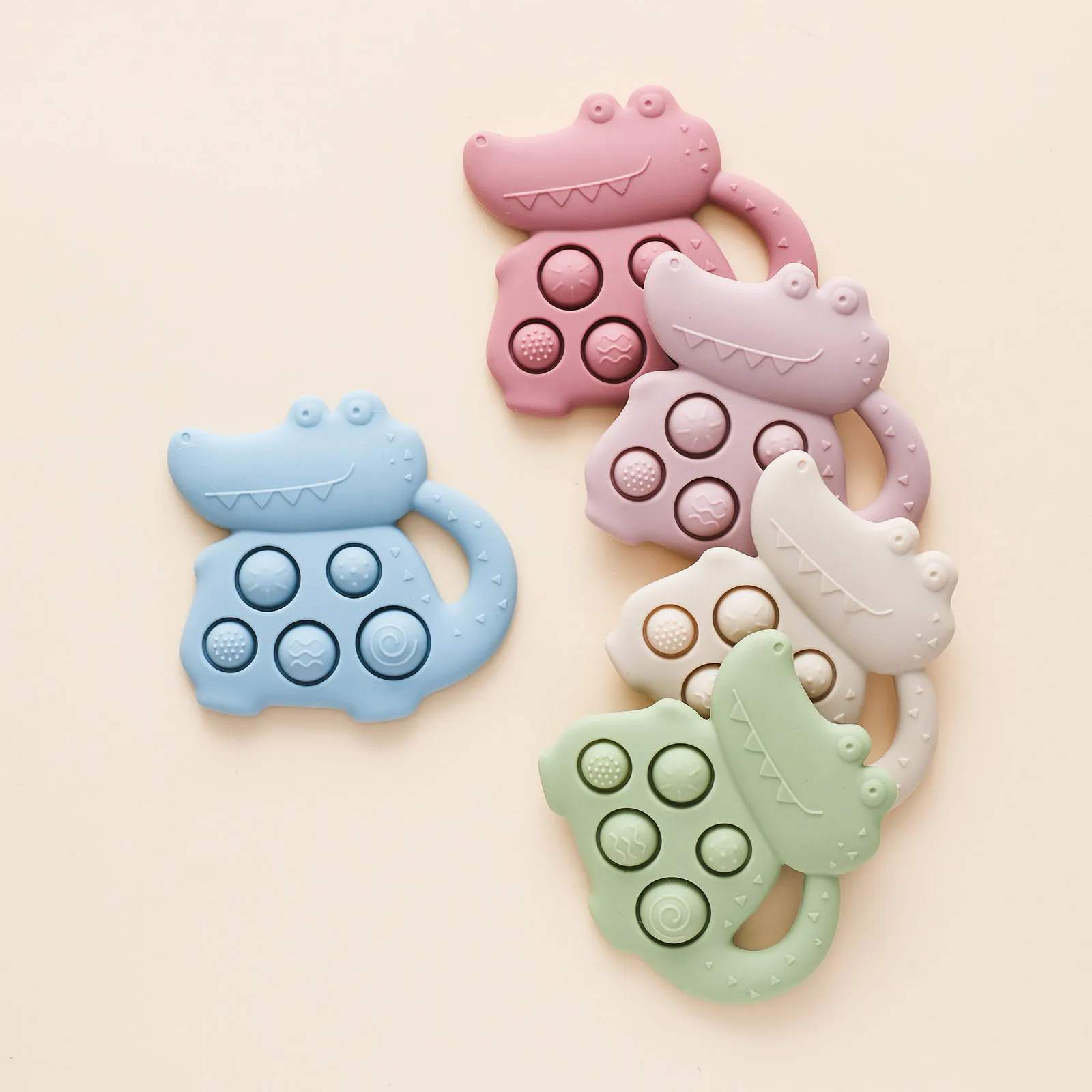 Baby Silicone Teether, Food-Grade BPA-Free Teething Ring for 0-12M, Cartoon Bear Carousel Sensory Gift