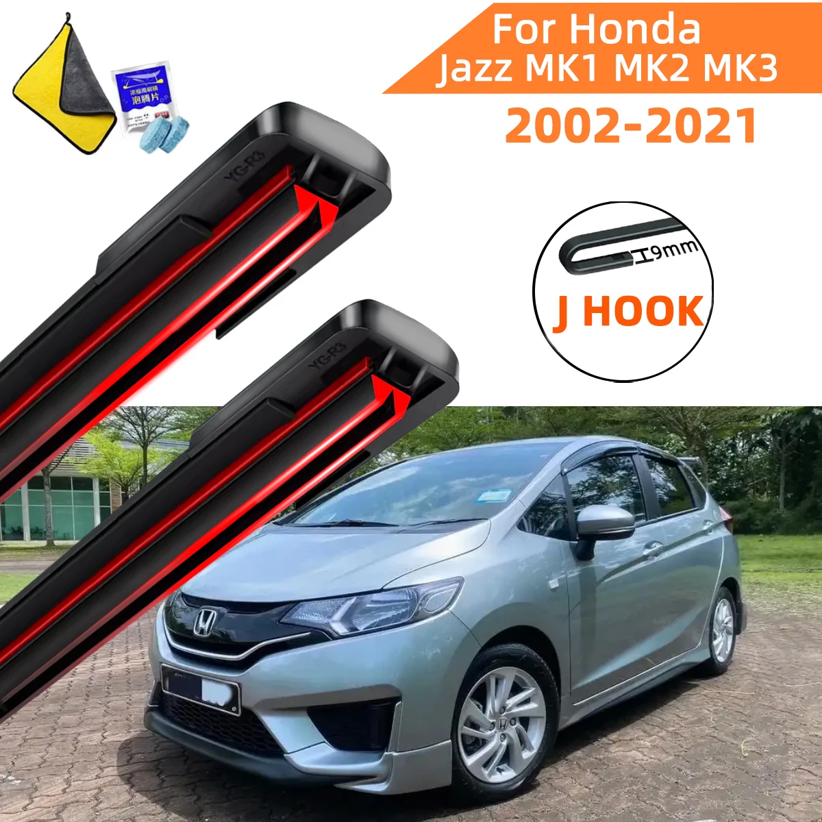 

Double Rubber Car Wipers for Honda Jazz MK1 MK2 MK3 Front Blade Brushes Cutter Parts Accessorie Windscreen Wiper Wear Parts