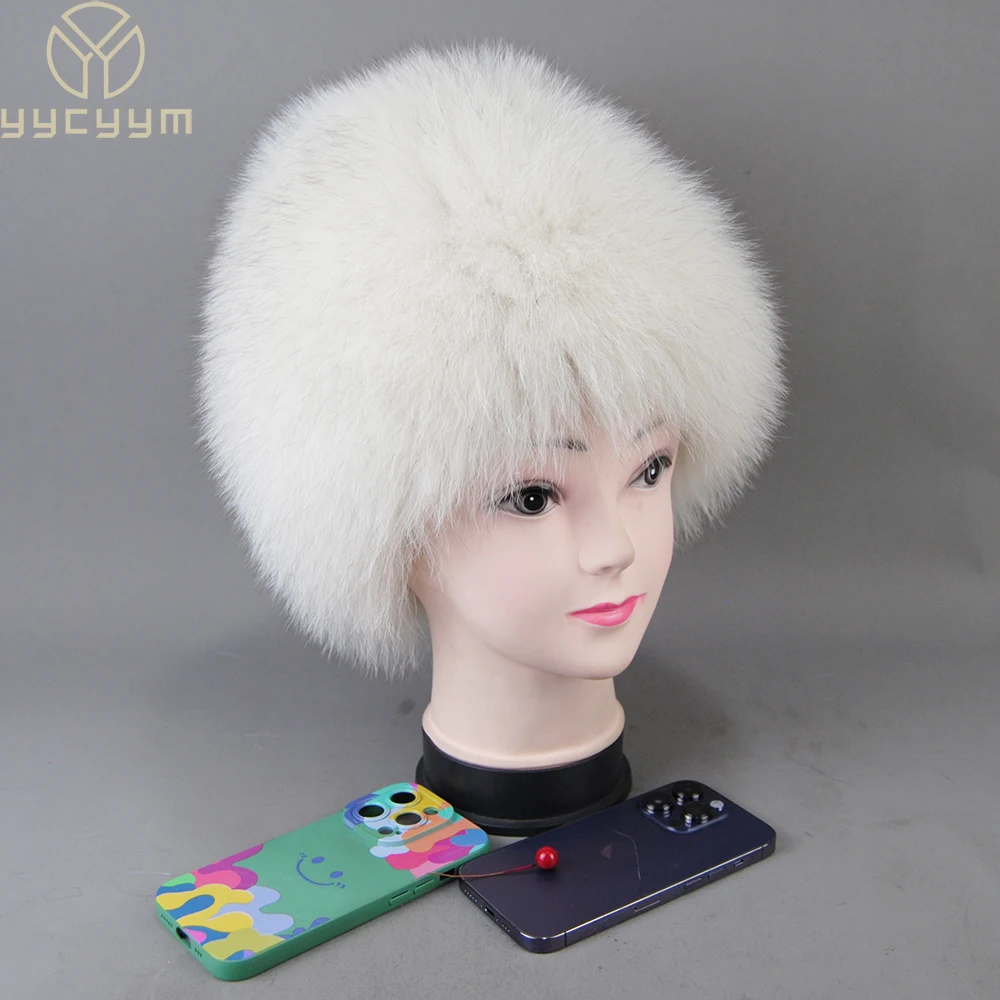 Hot Sale Winter Hat 100% Real Natural Silver Fox Fur Women's Knitted Fur Cap Women Hat Fox Fur Hat Female Ear Warm Winter Must