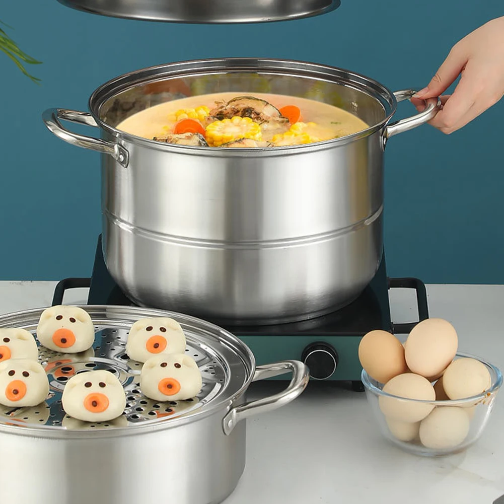 

Stainless Steel Steamer Cooker with Steamer Basket Soup Steam Pot with Handle Steamer Pot for Kitchen Supplies