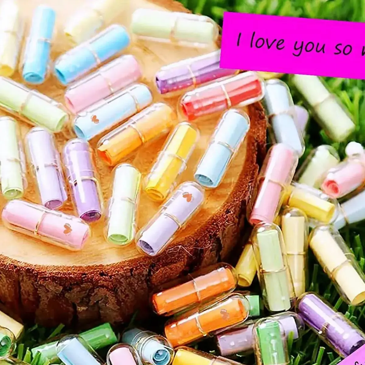 50-100 قطعة كبسولة رسالة في زجاجة رسالة شفافة الحب حبة التعبيرات ابتسامة حبوب مع لفة ورقة الزفاف هدية عيد الحب