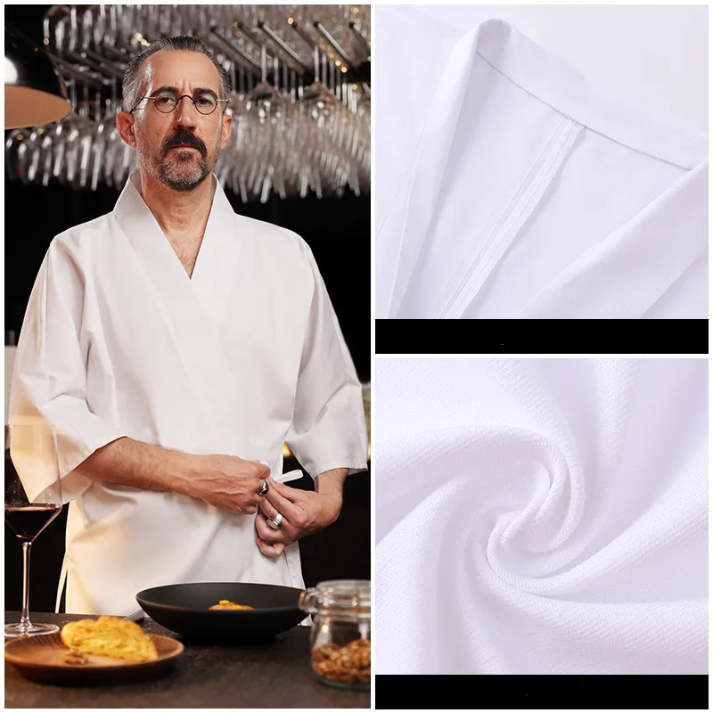 Uniforme de cocina de Chef de estilo japonés, chaqueta de Chef de restaurante de Sushi, Kimono, ropa de trabajo de cocina japonesa coreana, Tops de cocina de camarero