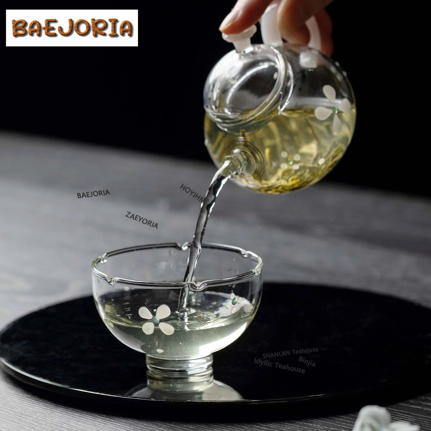 BAEJORIA Four Leaf Clover Glass Tea Set Complete Set Retro Tea Ceremony Set Teapot And Tea Cup Set Cafes Accessories Decoration