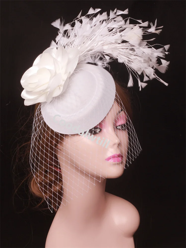 Red Veils Fascinator Hat Headband Ladies Women Mesh Flower Headpiece For Church Wedding Headwear Women Wedding Pillbox Cap - view 4