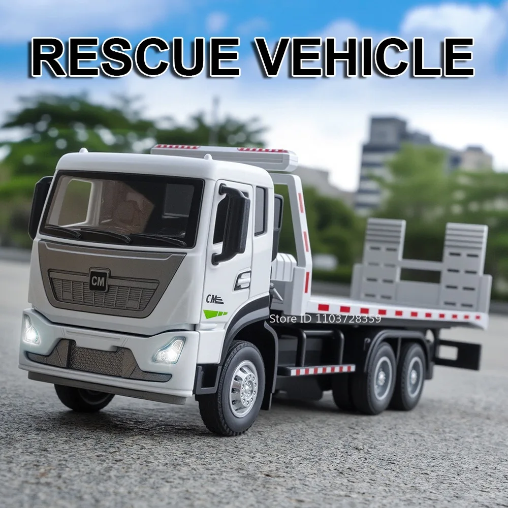 1:32 modelo de veículo de engenharia de resgate de estrada brinquedo metal diecast plataforma reboques som luz portas abertas puxar para trás para meninos presentes