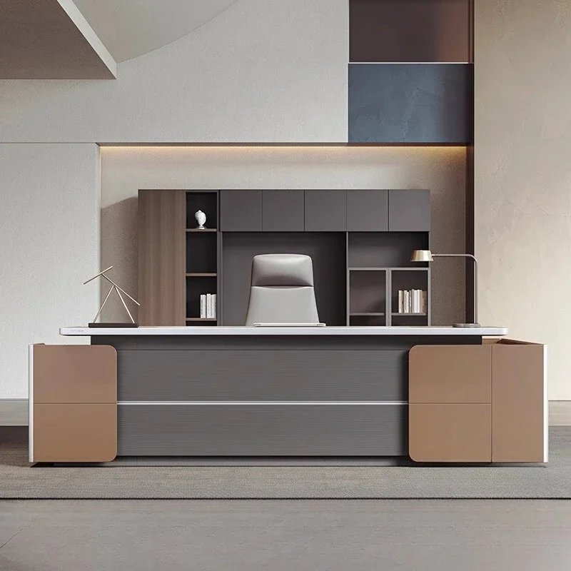 Frankreich Kreativität Präsident Büroschreibtisch Moderner einfacher Luxus Designer L-förmiger Schreibtisch Fortschrittliche Büromöbel Arbeitstisch FYOD