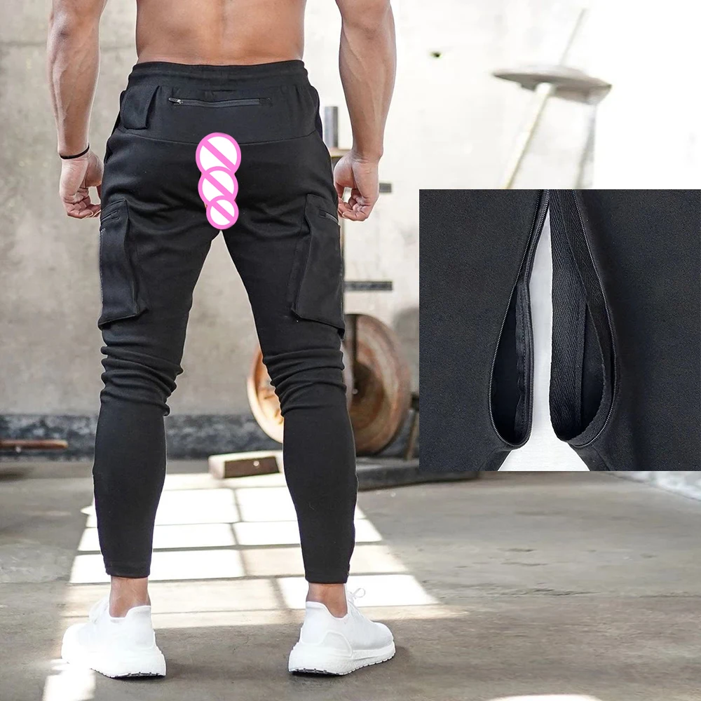 Cargo Pants Men Training Fitness Invisible Open Crotch Outdoor Sex Running Slim Fit Sports Casual Trousers Pocket Overalls