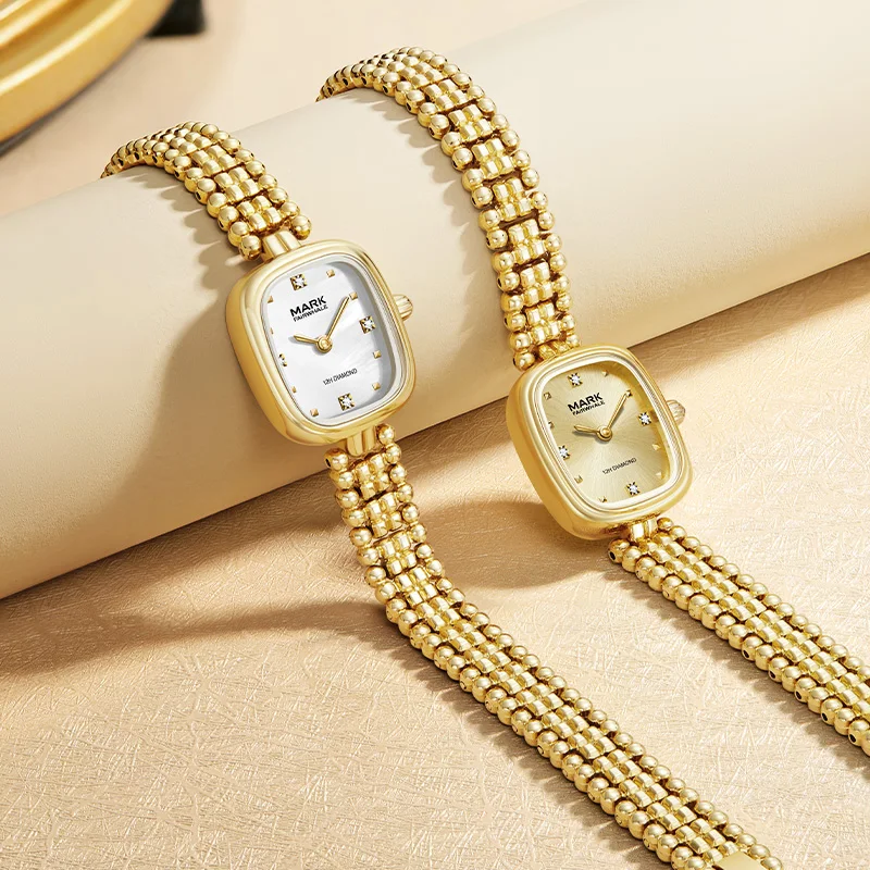 Luxury Gold Women's Watch Steel Rectangle Diamond Top Fashion Dress Wristwatch for Ladies