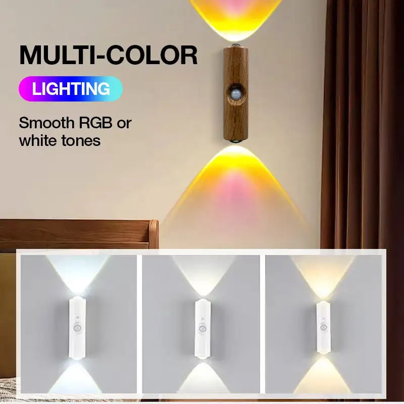 

LED Night Light with Motion Sensor RGB Gradient Ambient Light Dimmable Magnetic Stair Lamp for Entryway Bedside Desk Wardrobe