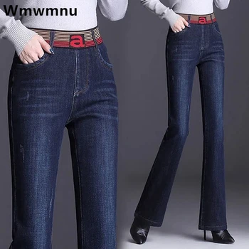 Big Size 33 Jeans Donna Vita alta Vintage Flare Denim Pantaloni Slim Stretch Dritto Vaqueros Casual Pantalones Pantaloni coreani Nuovo