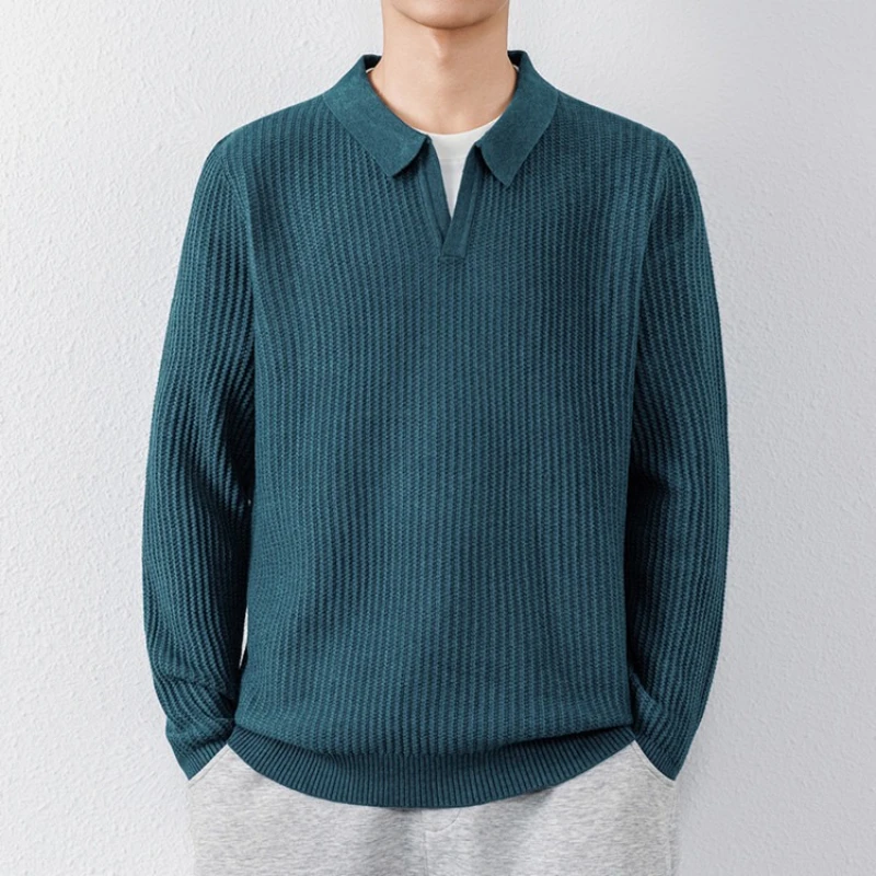 

​ ​ Мужской вязаный свитер с воротником на пуговицах - темно-зеленый (черный/королевский синий/бежевый/зеленый горошек/хаки) M-4XL Осенне-зимний базовый слой ​