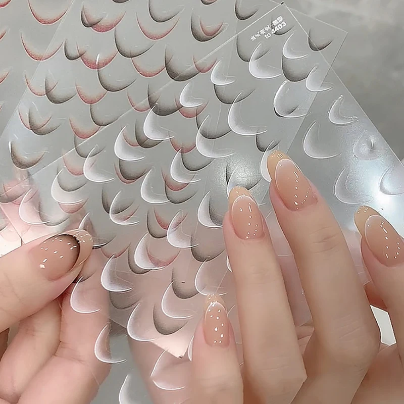 Autocollants pour ongles dégradés français, 1 feuille, à la mode, ligne fine noire et blanche, décalcomanies à pression, décorations de manucure, DIY bricolage