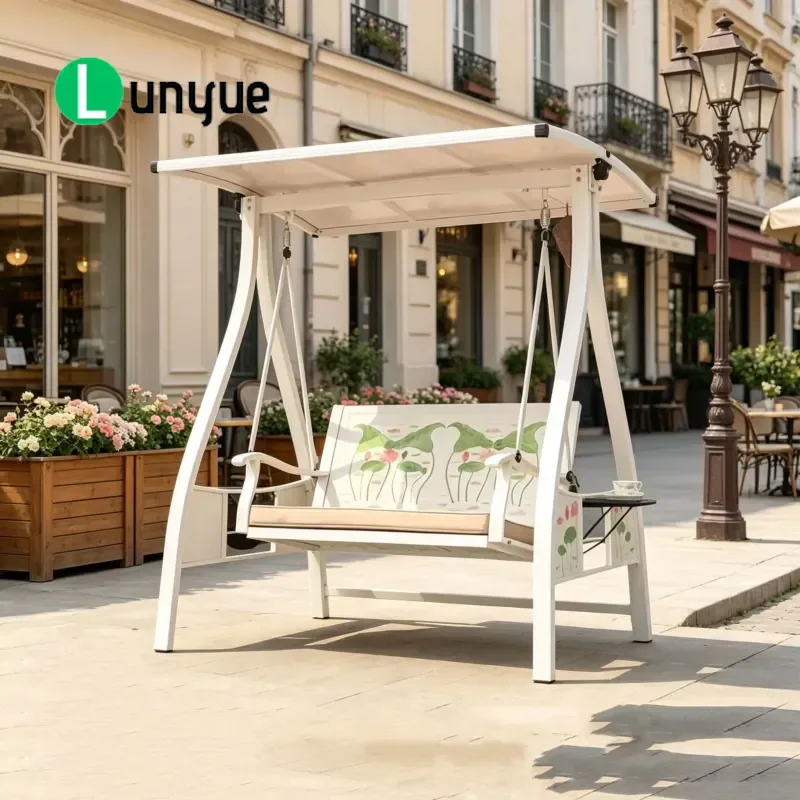 Aluminum Outdoor Patio Swing Double Seat with Canopy Lotus Pattern for Garden Yard Furniture Comfortable Durable