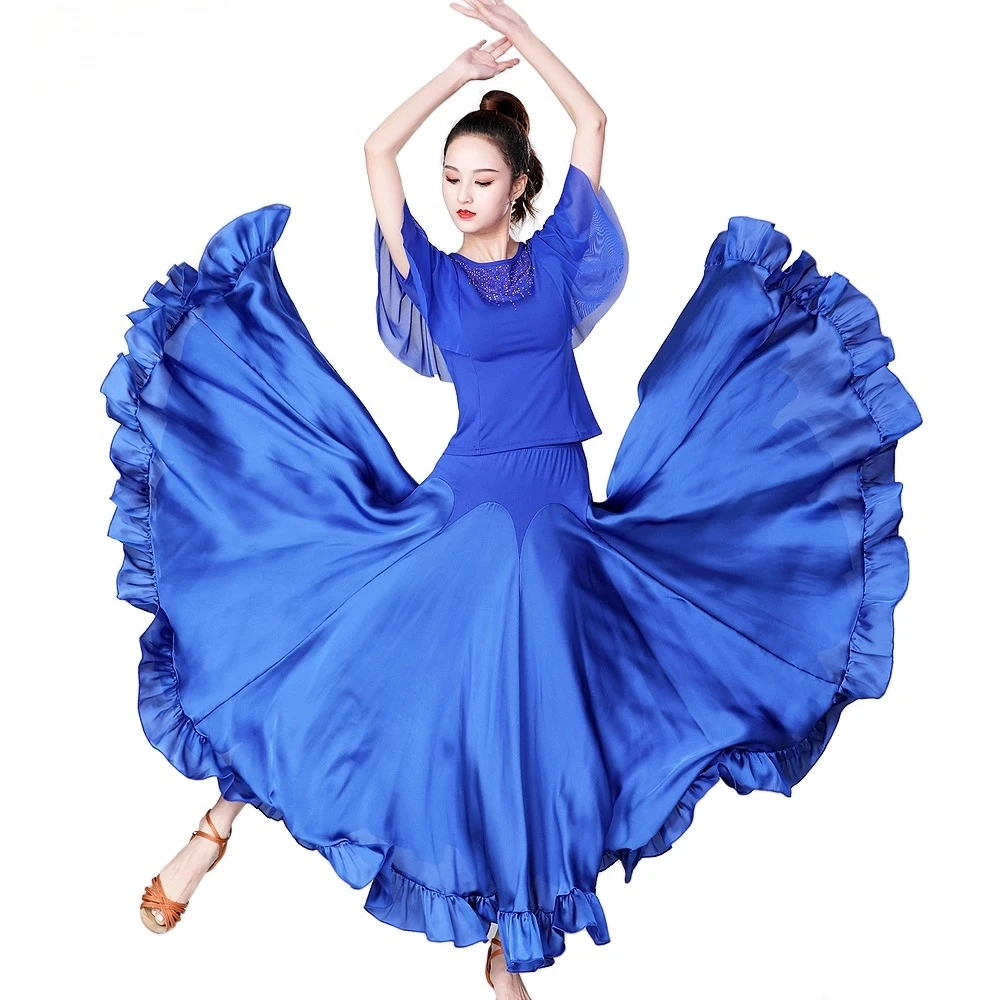 Vestido de dança moderno adulto feminino personalizado, saia longa de dança de salão, vestido de performance de equipe, saia grande de balanço, roupa de dança exótica