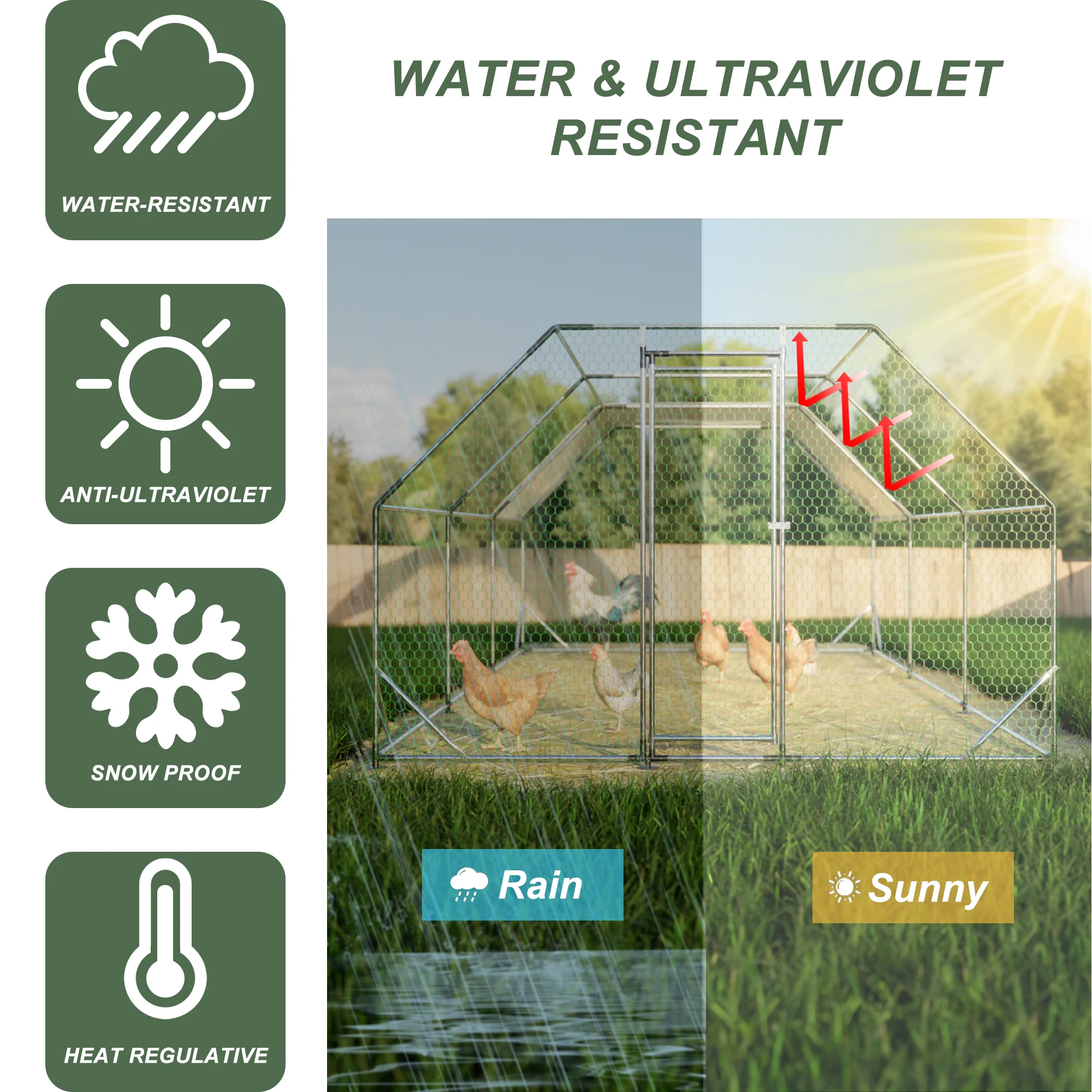 حظيرة دجاج معدنية كبيرة مع غطاء مقاوم للماء في الهواء الطلق المشي في قفص الدواجن الضميمة القلم لساحة المزرعة الفناء الخلفي