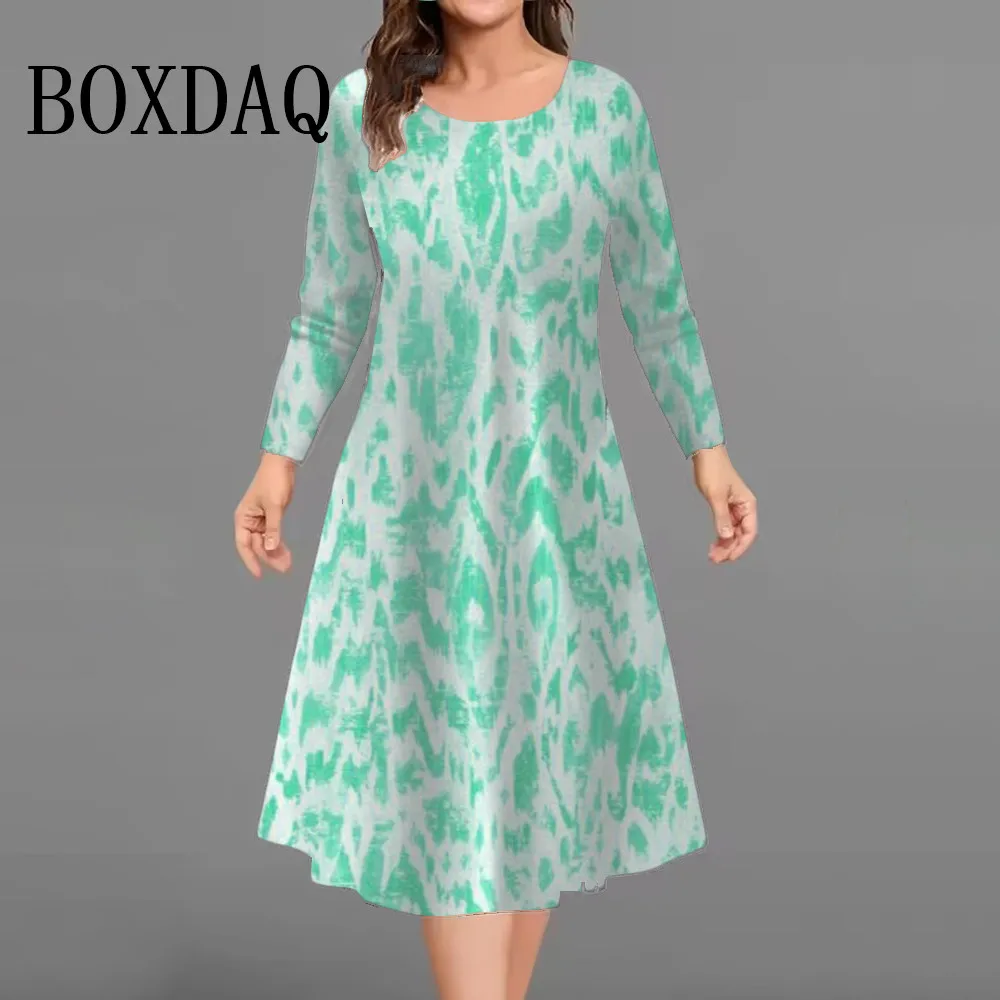 2025 Autunno Casual Mini Abiti da Donna Plus Size Stampato Moda Tie Dye Allentato a Maniche Lunghe O-Collo Abito Corto Semplice Streetwear