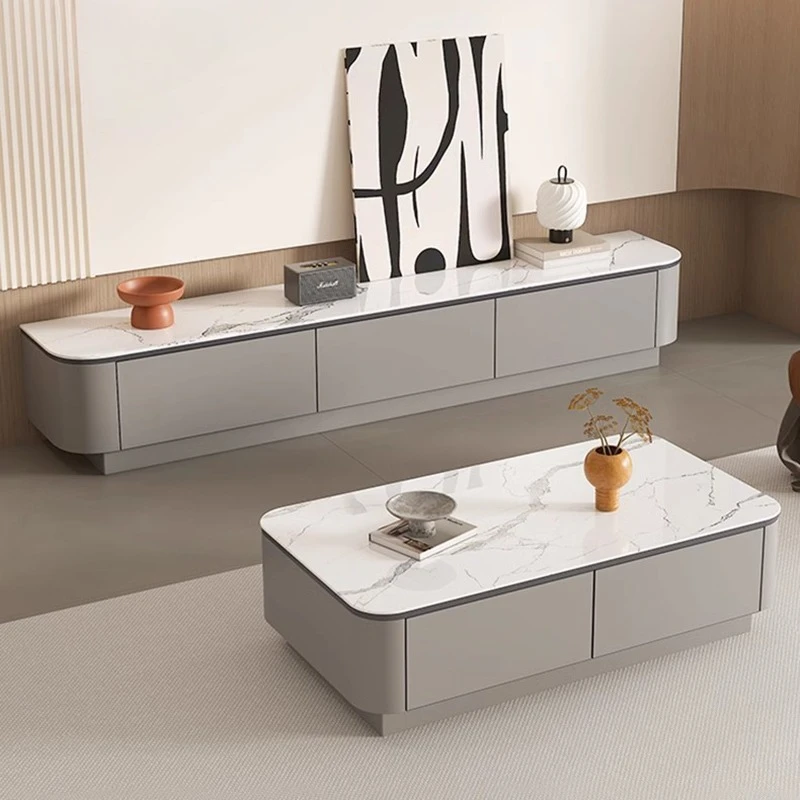 

​​Luxury Modern Solid Wood TV Stand Coffee Table Set Rock-Slab Compact Storage Floor-Standing Living Room Furniture FYTS​